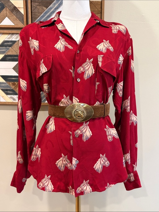 Ralph Lauren Tops - Vintage Ralph Lauren 90s Red Equestrian Horse Print Button Front Top 4 *As-Is*